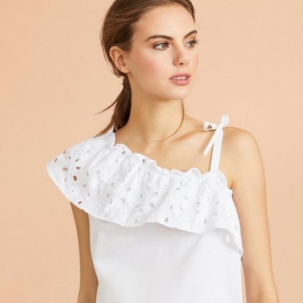 Brooks Brothers One Shoulder Eyelet Top